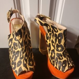 DV by Dolce Vita Animal Print and Orange Platform Heels
